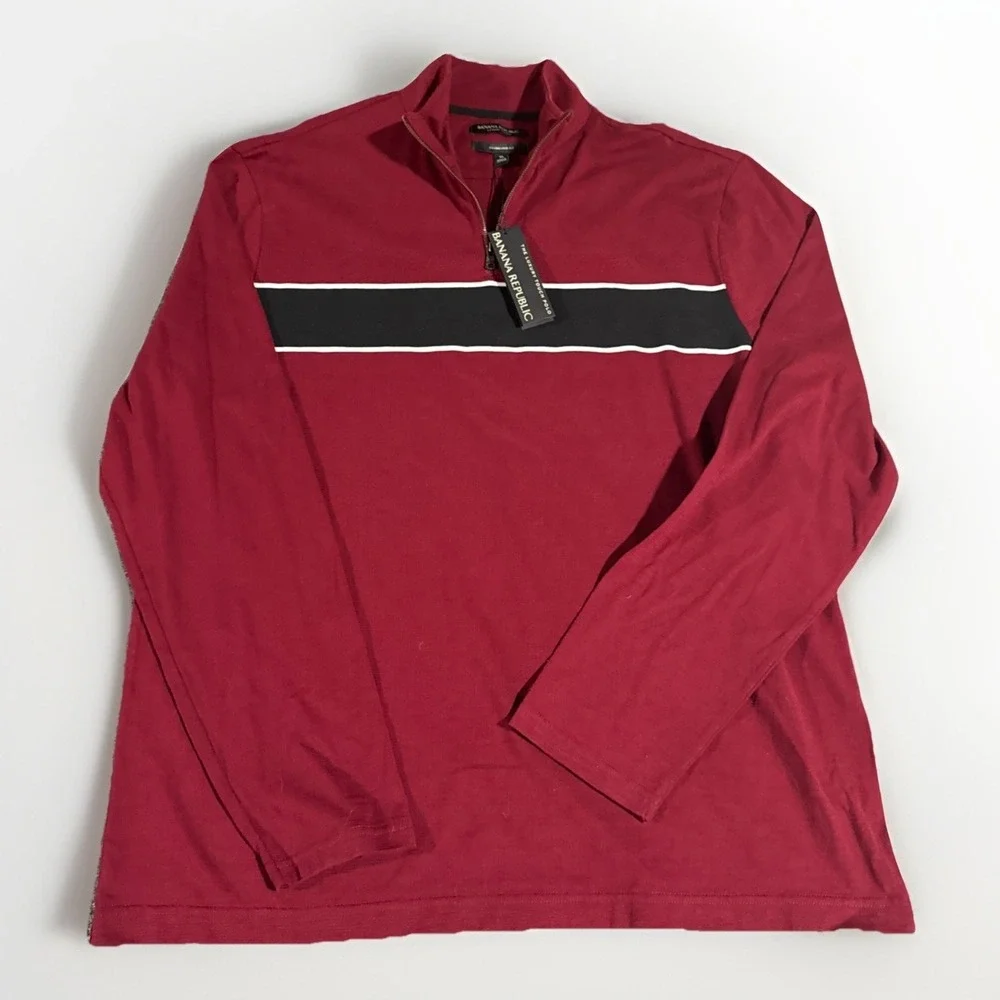 BANANA REPUBLIC Red SWEATER SHIRT Long Sleeve Pullover Sweatshirt Stripe XL